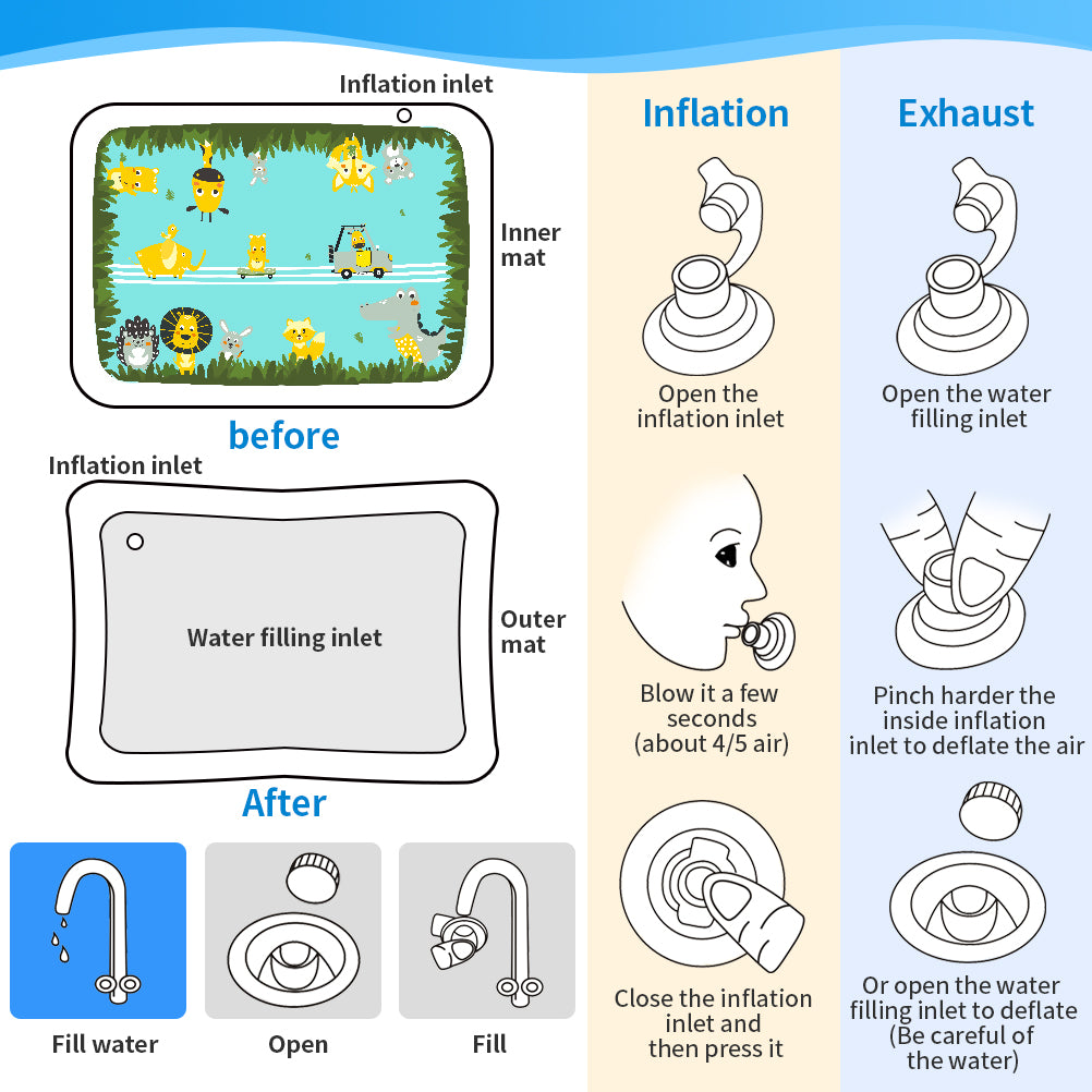 Opblaasbare Tummy Time Watermat voor Baby's (1-24 Maanden)
