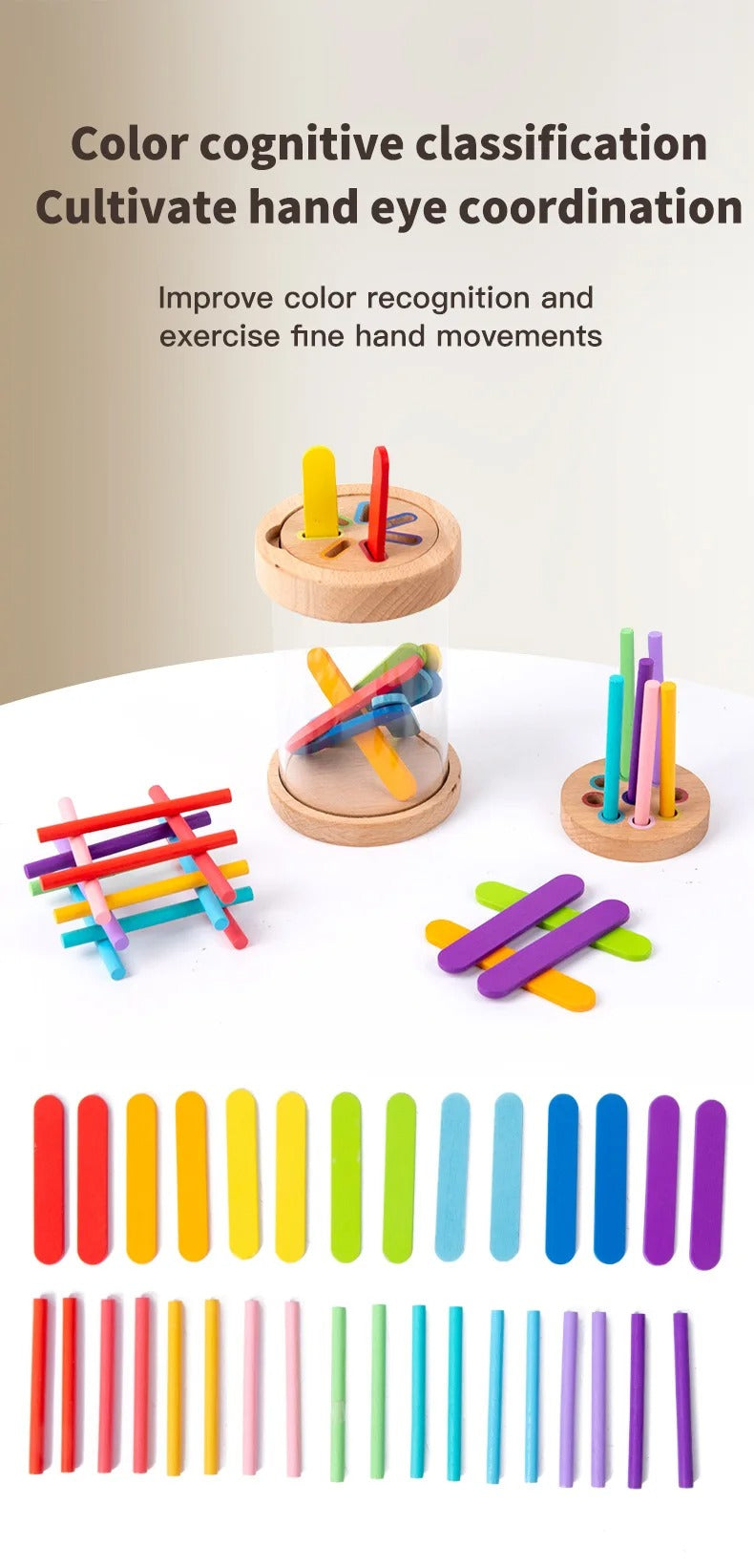 Montessori Houten Speelgoed | Kleursortering & Fijne Motoriek | 1-3 jaar