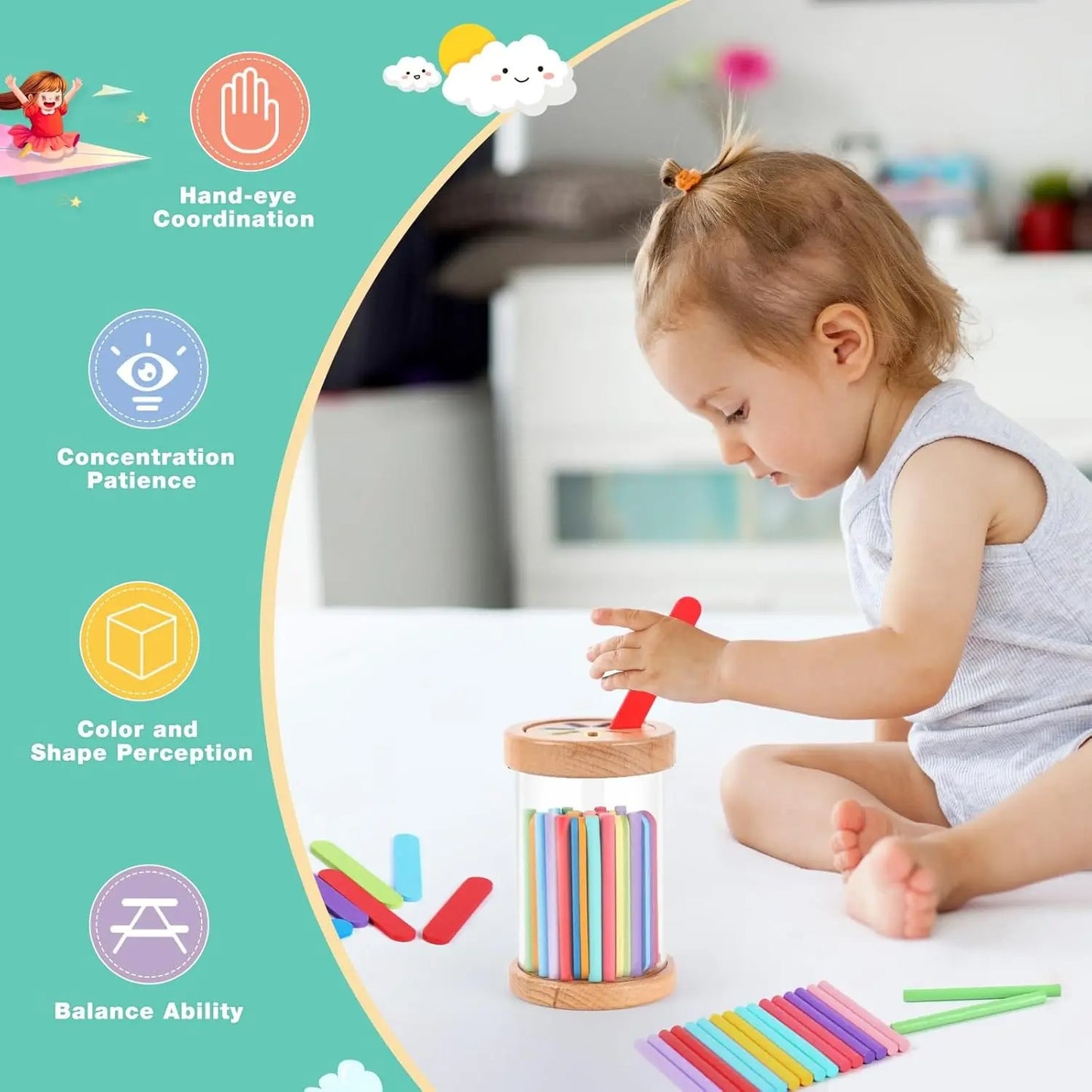 Montessori Houten Speelgoed | Kleursortering & Fijne Motoriek | 1-3 jaar
