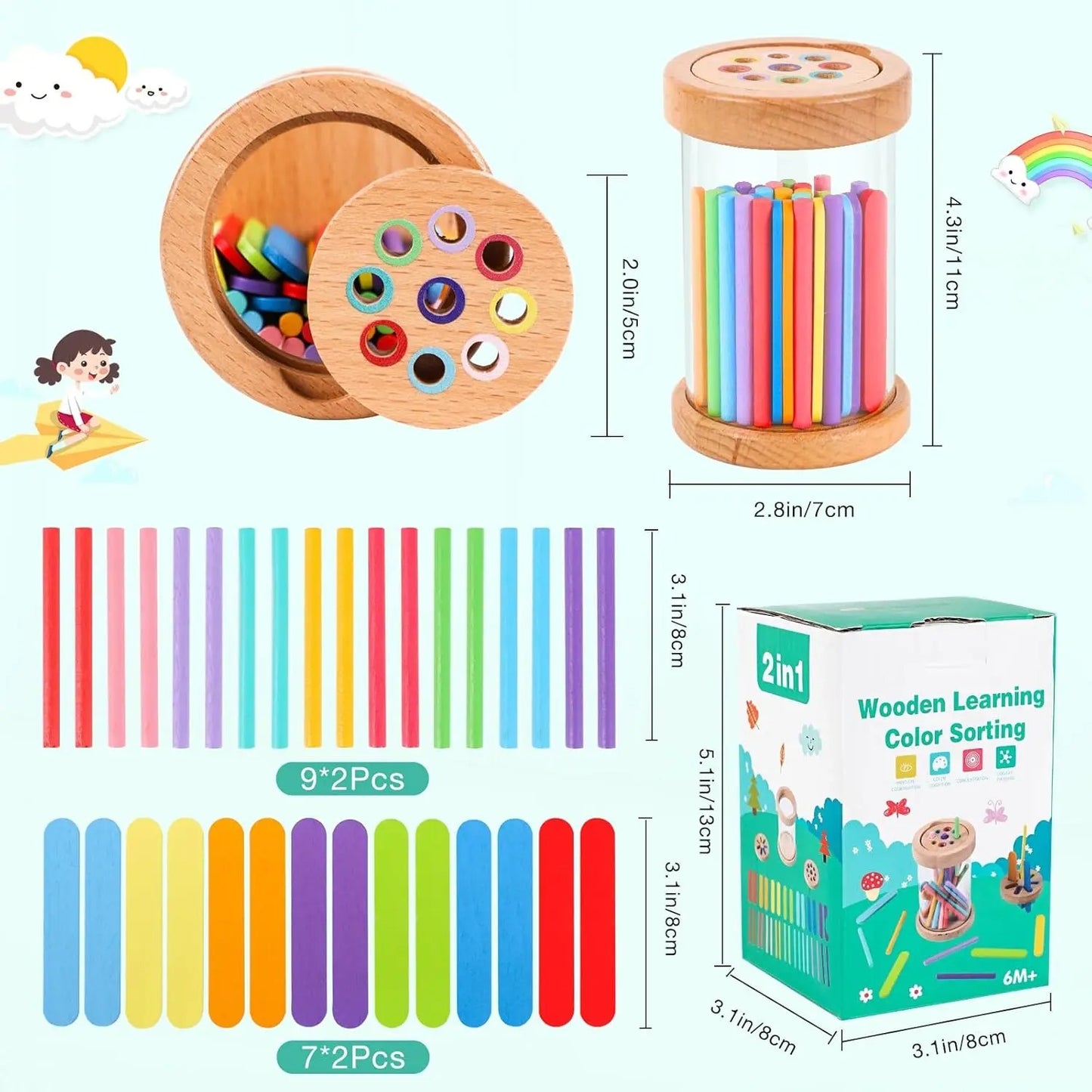 Montessori Houten Speelgoed | Kleursortering & Fijne Motoriek | 1-3 jaar